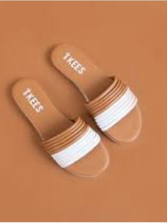 TKEES Shoes - TKEES Tan and White Striped Slide Mules